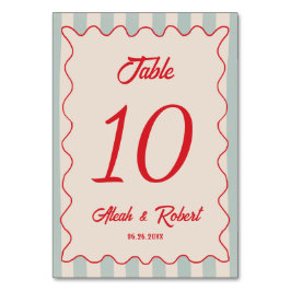 Red Script Blue Line Retro Wedding Table Number Tischnummer