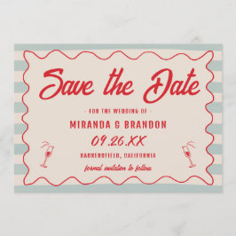 Red Script Blue Lines Retro QR Code Save the Date Einladung