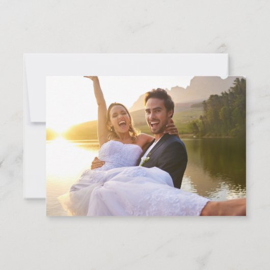 Red Script Blue Lines Retro Wedding Photo Dankeskarte (Rückseite)