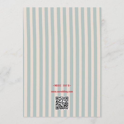Red Script Blue Stripes QR Code Retro Wedding Einladung (Rückseite)
