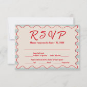 Red Script Blue Stripes QR Code Retro Wedding RSVP Karte (Vorderseite)