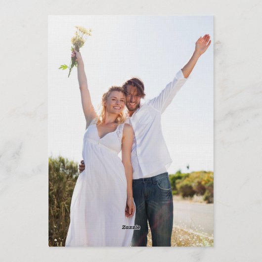 Red Script Blue Stripes Retro Photo Engagement Einladung (Rückseite)