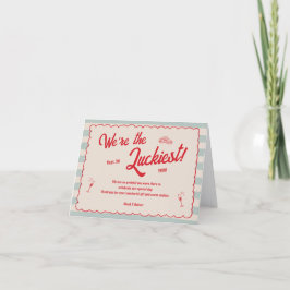 Red Script Blue Stripes Retro Wedding Dankeskarte