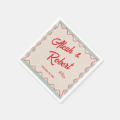 Red Script Blue Stripes Retro Wedding Serviette (Ecke)