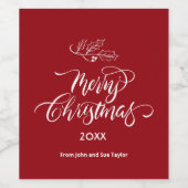 Red Script Calligraphy Frohe Weihnachten Weinetikett (Einzelnes Label)
