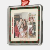Red Script Classy Kariert 3 Fotos Weihnachten Ornament Aus Metall (Links)