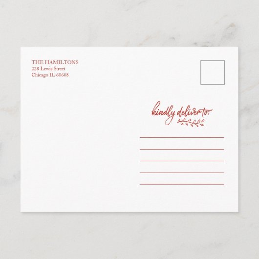 Red Script Einzigartiges Foto Happy Holidays Weihn Postkarte (Rückseite)