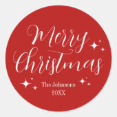 Red Script Elegant Custom Frohe Weihnachten Runder Aufkleber (Vorderseite)