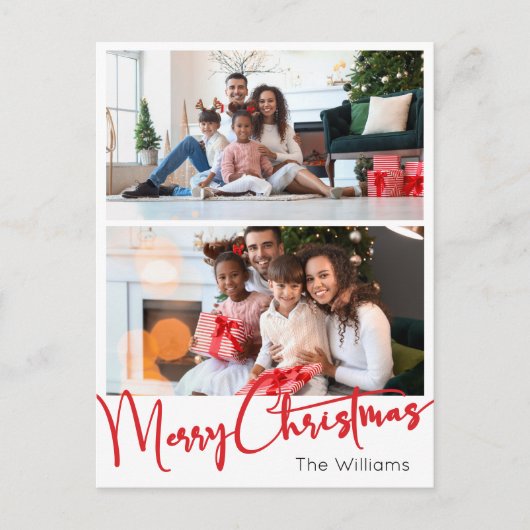 Red Script frohe Weihnachten Vertikal Zwei Foto (Vorderseite)