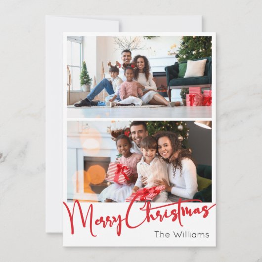 Red Script frohe Weihnachten Vertikal Zwei Foto (Vorderseite)
