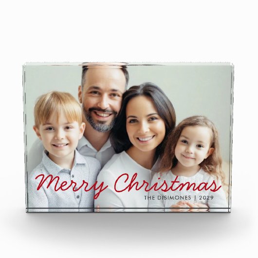 Red Script Frohe Weihnachts-Foto Block (Vorderseite)