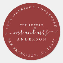 Red Script Future Mr Mrs Return Address Runder Aufkleber
