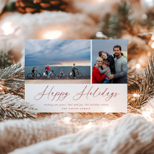 Red Script Happy Holidays Fotokarte Feiertagskarte