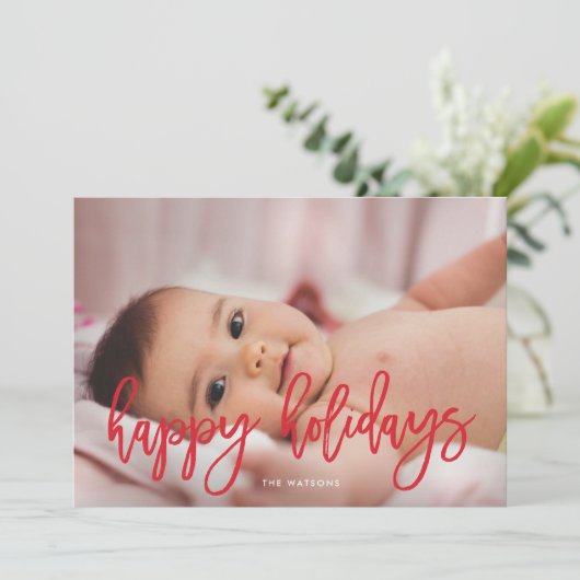 Red Script Happy Holidays Weihnachten Foto (Stehend Vorderseite)