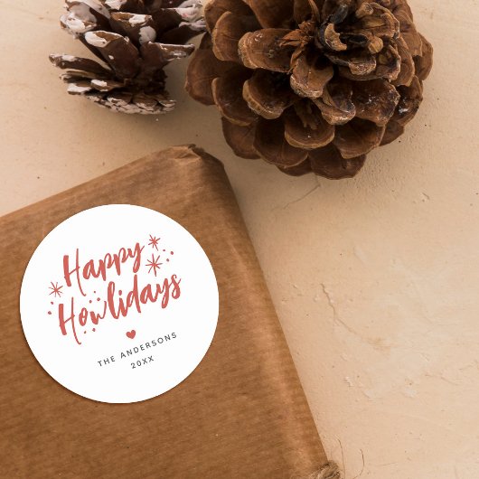 Red Script Happy Howlidays Weihnachten Runder Aufkleber