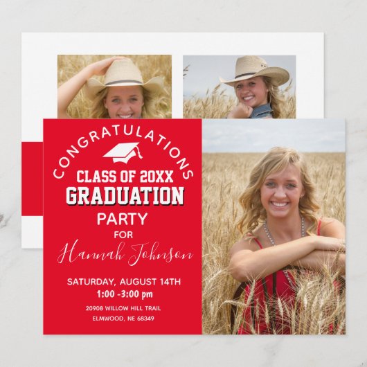 Red Script High School Class 2021 Abschluss Ankündigung (Vorne/Hinten)