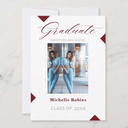 Red Script High School Senior Grad Ankündigung (Vorderseite)