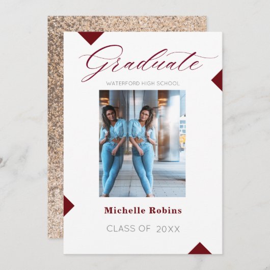 Red Script High School Senior Grad Ankündigung (Vorne/Hinten)