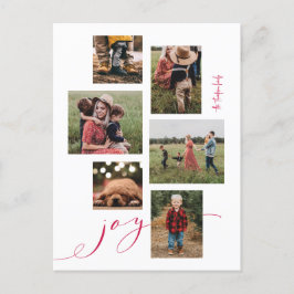 Red Script Joy Multi-Foto Holiday Postcard Feiertagspostkarte