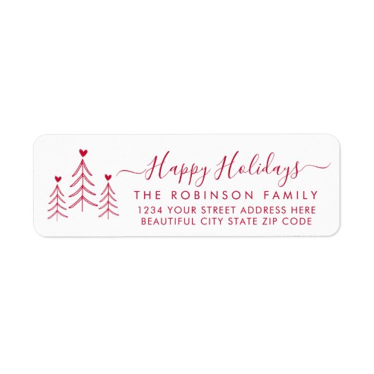 Red Script Pine Christmas Return Address Label (Vorne)