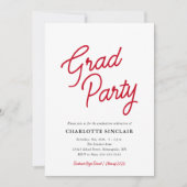 Red Script Simple Budget Grad Party Einladung (Vorderseite)