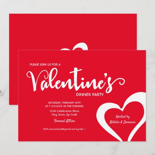 Red Script Valentine Dinner Party Einladung (Vorne/Hinten)
