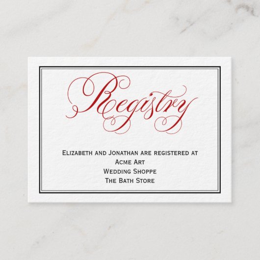 Red Script Wedding Registry Information Card Begleitkarte (Vorderseite)