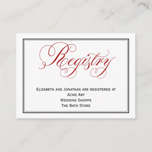 Red Script Wedding Registry Information Card Begleitkarte (Vorderseite)