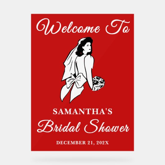 Red Script Weihnachts-Brautparty Willkommen Acrylschild (Vorderseite)