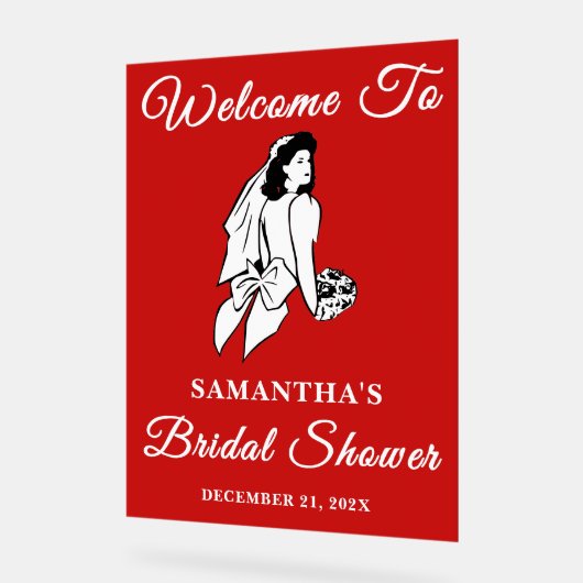 Red Script Weihnachts-Brautparty Willkommen Acrylschild (Winkel)