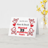 Red Scroll & Hörnamen & Datum 25 Jahre Jubiläum Karte (Gelbe Blume)