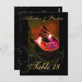 Red Scroll Masquerade Table Platzkarte Postkarte (Vorne/Hinten)