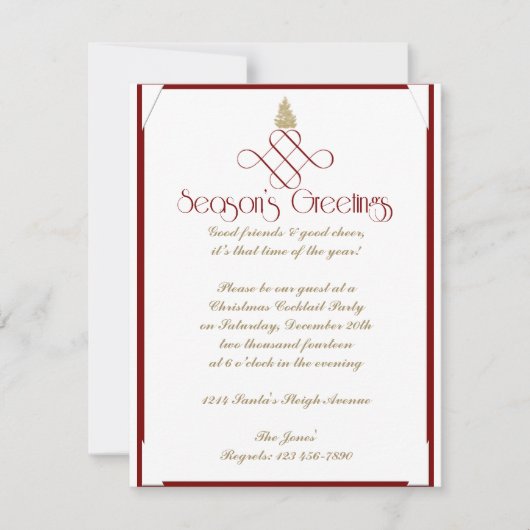 Red Scroll mit Small Gold Weihnachtsbaum Einladung (Vorderseite)