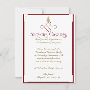 Red Scroll mit Small Gold Weihnachtsbaum Einladung
