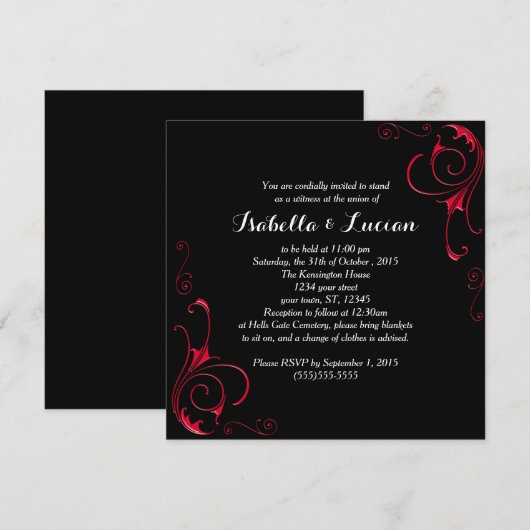 Red Scroll Moderne Goth Wedding Einladungen (Vorne/Hinten)