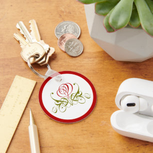 Red Scroll Rose Keychain Schlüsselanhänger