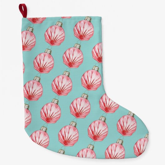 Red Seashell Ornament Pattern Großer Weihnachtsstrumpf (Vorderseite)