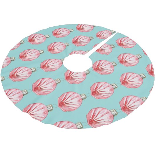 Red Seashell Ornament Pattern Polyester Weihnachtsbaumdecke (Schrägansicht)