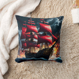 Red Segelschiff Pirate Battling Stormy Sees Kissen
