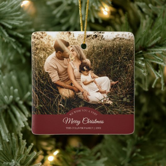 Red Sehr frohe Weihnachts-Familie Foto Keramikornament (Baum)