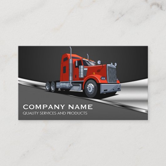 Red Semi Truck Logo | Metallic Visitenkarte (Vorderseite)