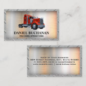 Red Semi Truck | Metal Background Business Card Visitenkarte (Vorne/Hinten)