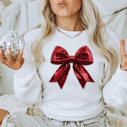 Red Sequence Christmas Bow Sweatshirt