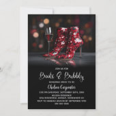 Red Sequin Boots and Bubbly Bridal Shower Einladung (Vorderseite)