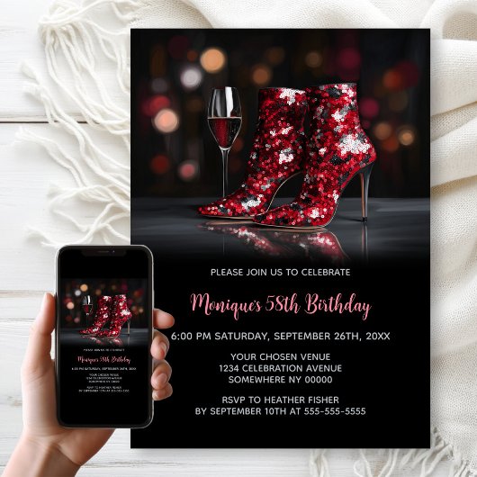 Red Sequin Boots Any Age Birthday Party Einladung