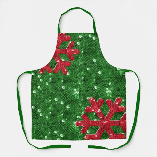Red Sequin Look Snowflake Weihnachten Schürze (Vorderseite)