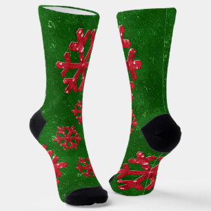 Red Sequin Look Snowflake Weihnachten Socken
