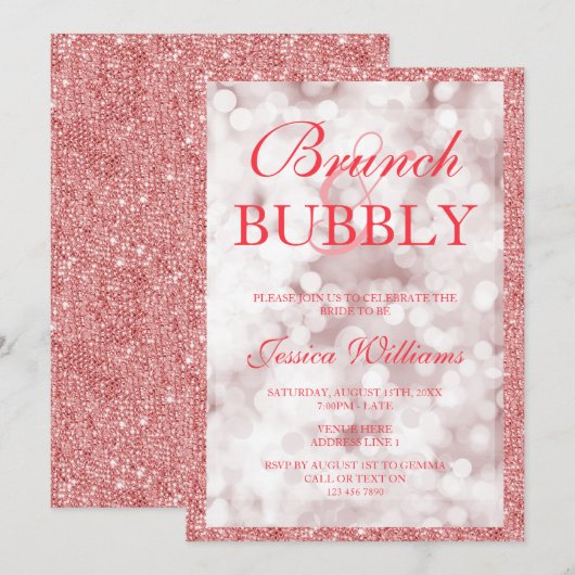 Red Sequins Brunch & Bubbly Brautparty Einladung (Vorne/Hinten)