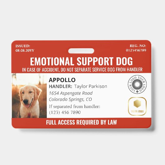 Red Service Dog 2 Logo und Foto-ID Ausweis (Front)