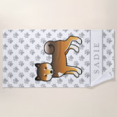 Red Sesame Shiba Inu Cartoon Dog & Name Strandtuch (Vorderseite)